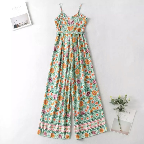 SOLD OUT Floral Bohemian Wide Leg Jumpsuit - Picture 4 of 6